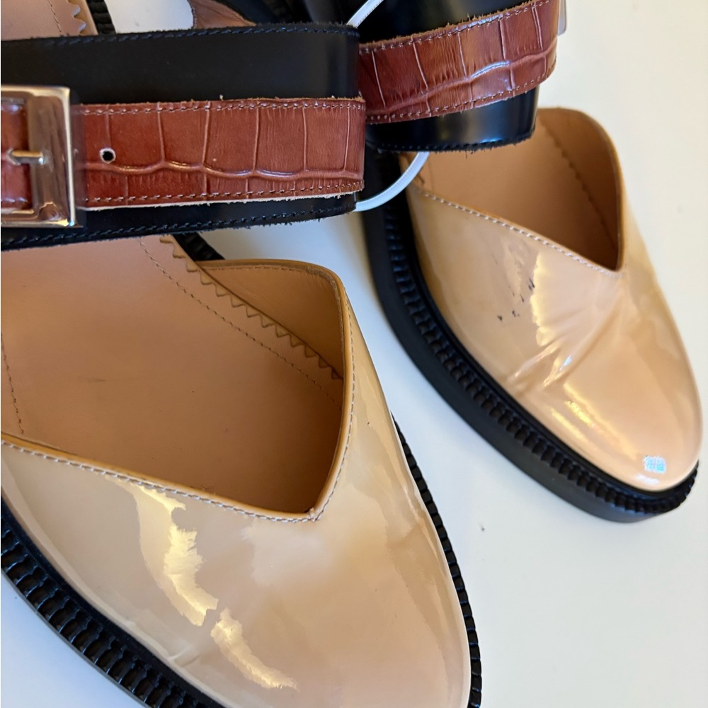 Inch2 Slingback Sandals Beige Brown Patent Leather Tan  Flats 7.5 - Picture 5 of 13
